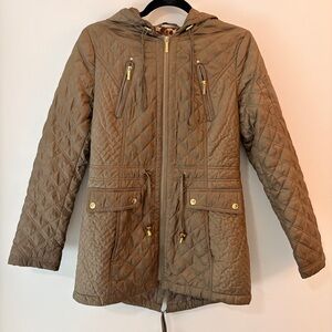 Laundry by Shelli Segal Quilted Utility Jacket Hooded Olive Size S